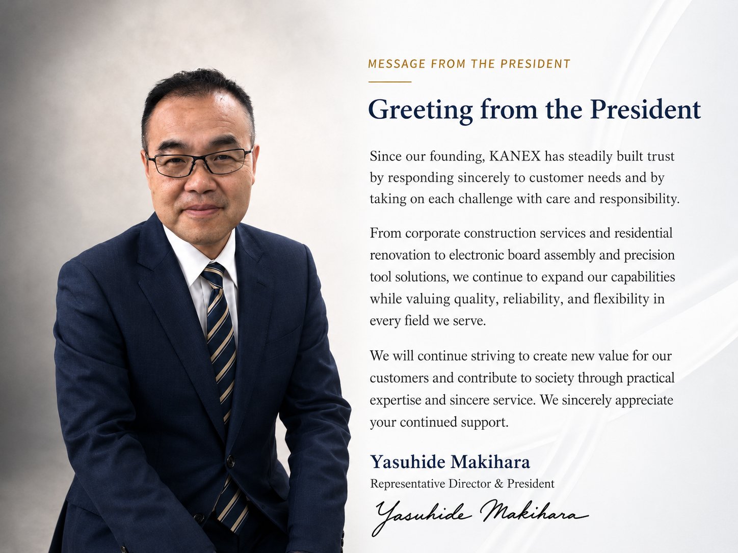 Message from Yasuhide Makihara, President and Representative Director
